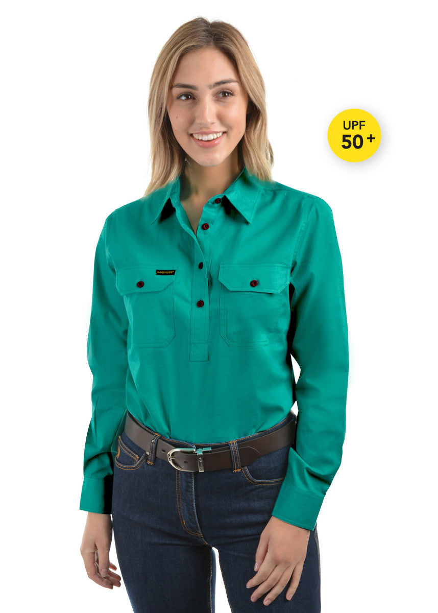 HARDSLOG WOMENS HALF PLACKET LIGHT COTTON SHIRT_Turquoise