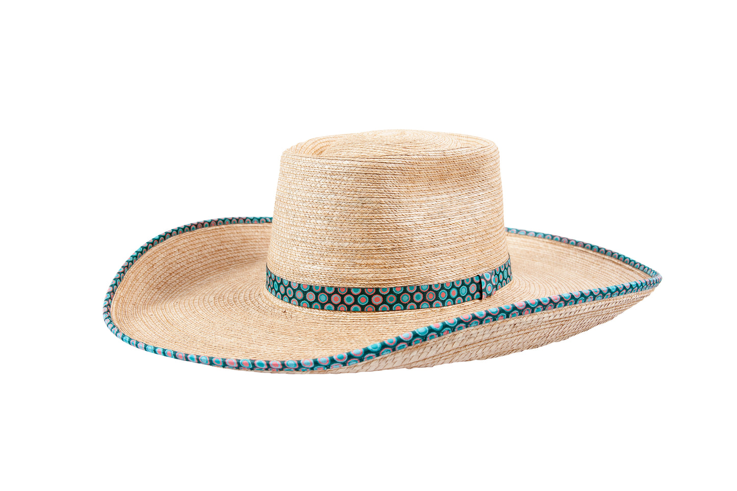 Sunbody Hats Ava Bound Edge Oak Hat (Pink / Turquoise Circles)