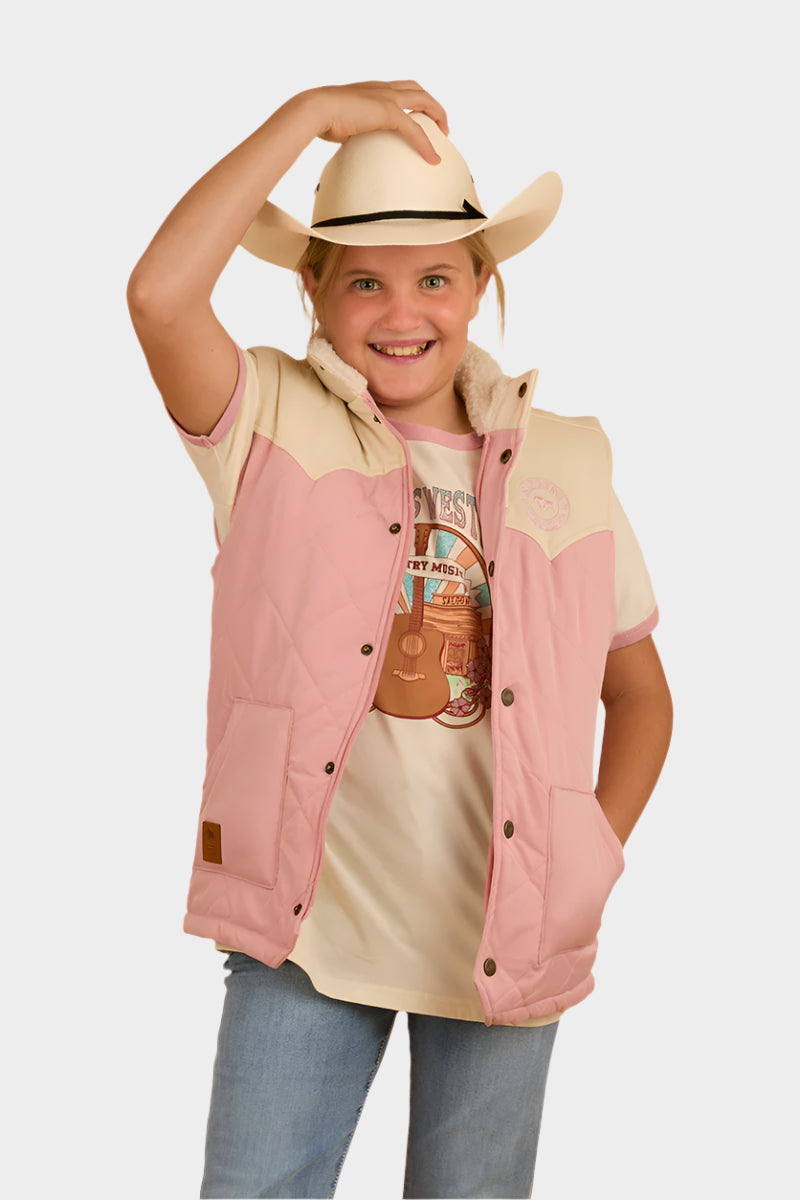 Ringers Western Kids Kynuna Puffer Vest - Pink / Off White