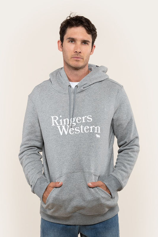 RINGERS WESTERN MEN'S LODGE HOODIE - GREY MARLE (WHITE PRINT)