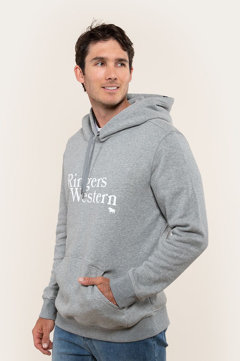 RINGERS WESTERN MEN'S LODGE HOODIE - GREY MARLE (WHITE PRINT)