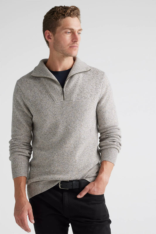 TOORALLIE LAMBSWOOL HALF ZIP - MUSHROOM