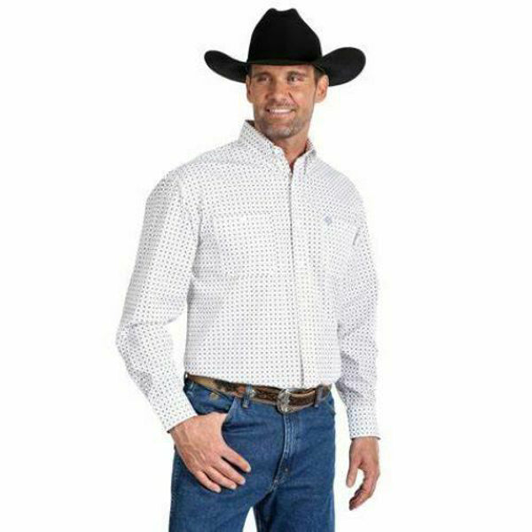 Wrangler Men's George Strait White/Burgundy Printed L/S Button Up Shirt