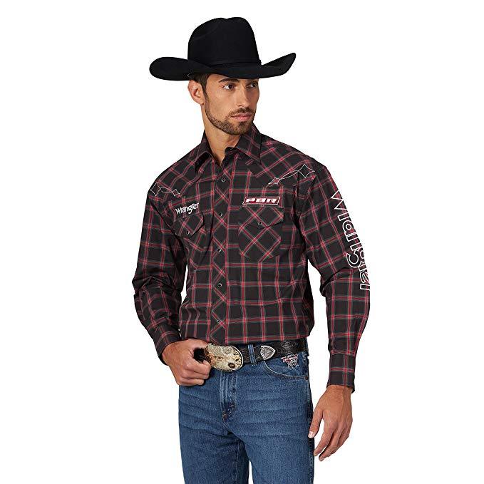 Wrangler Men's PBR Long Sleeve Shirt - Black/Red