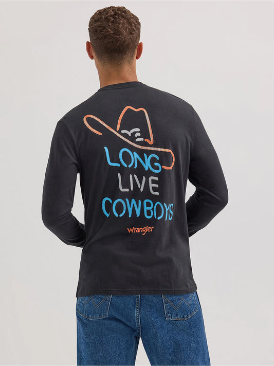 Wrangler Men's Long Sleeve Cowboy Back Graphic T-Shirt - Jet Black