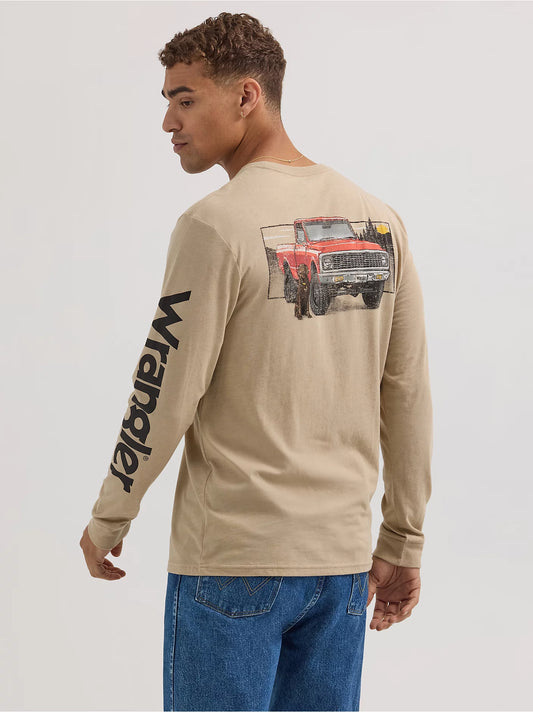 Wrangler Men's Long Sleeve Truck Back Graphic T-Shirt - Trench Coat Heather