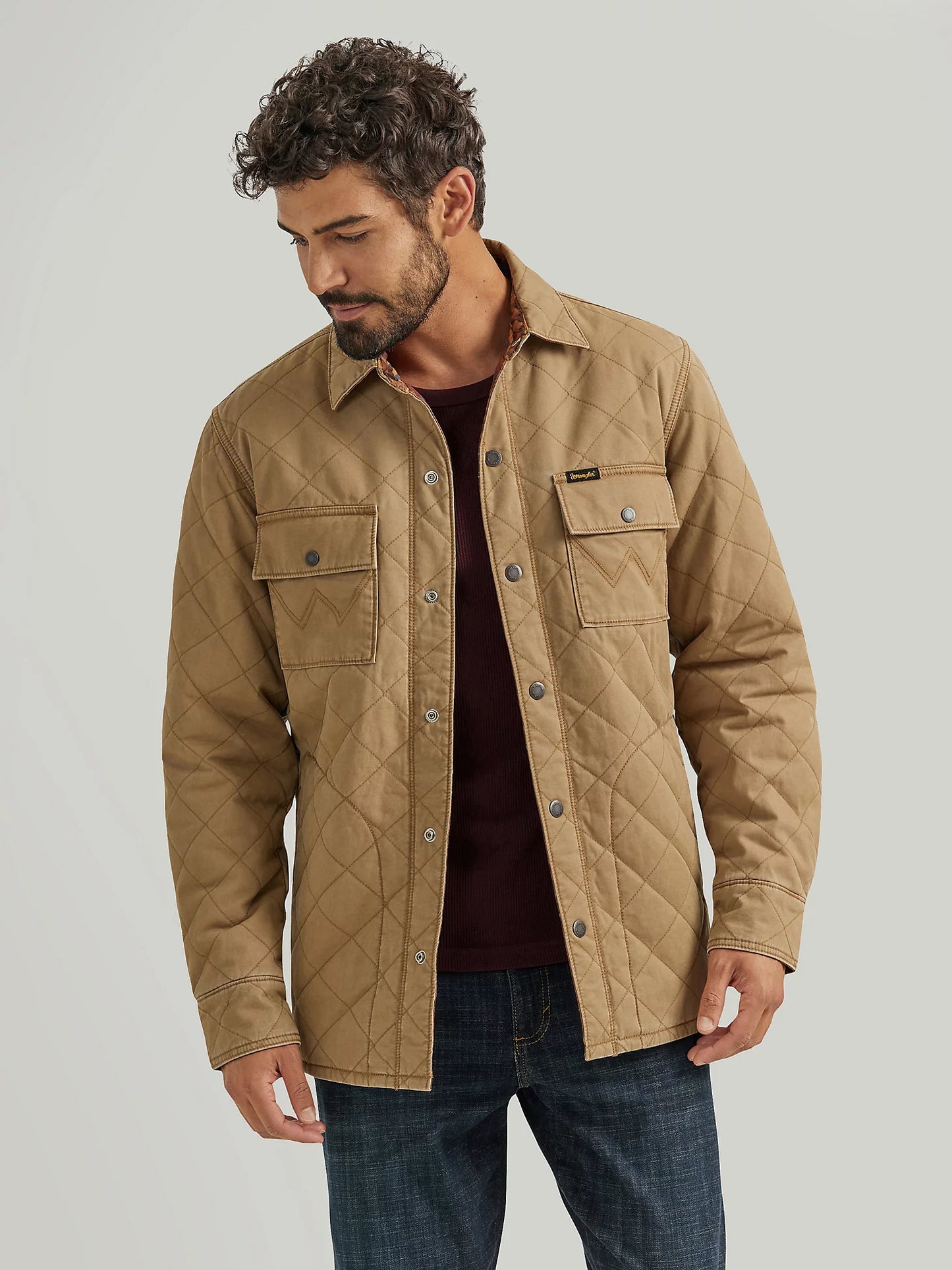 Wrangler Men's Reversible Quilted Shirt Jacket - Clay