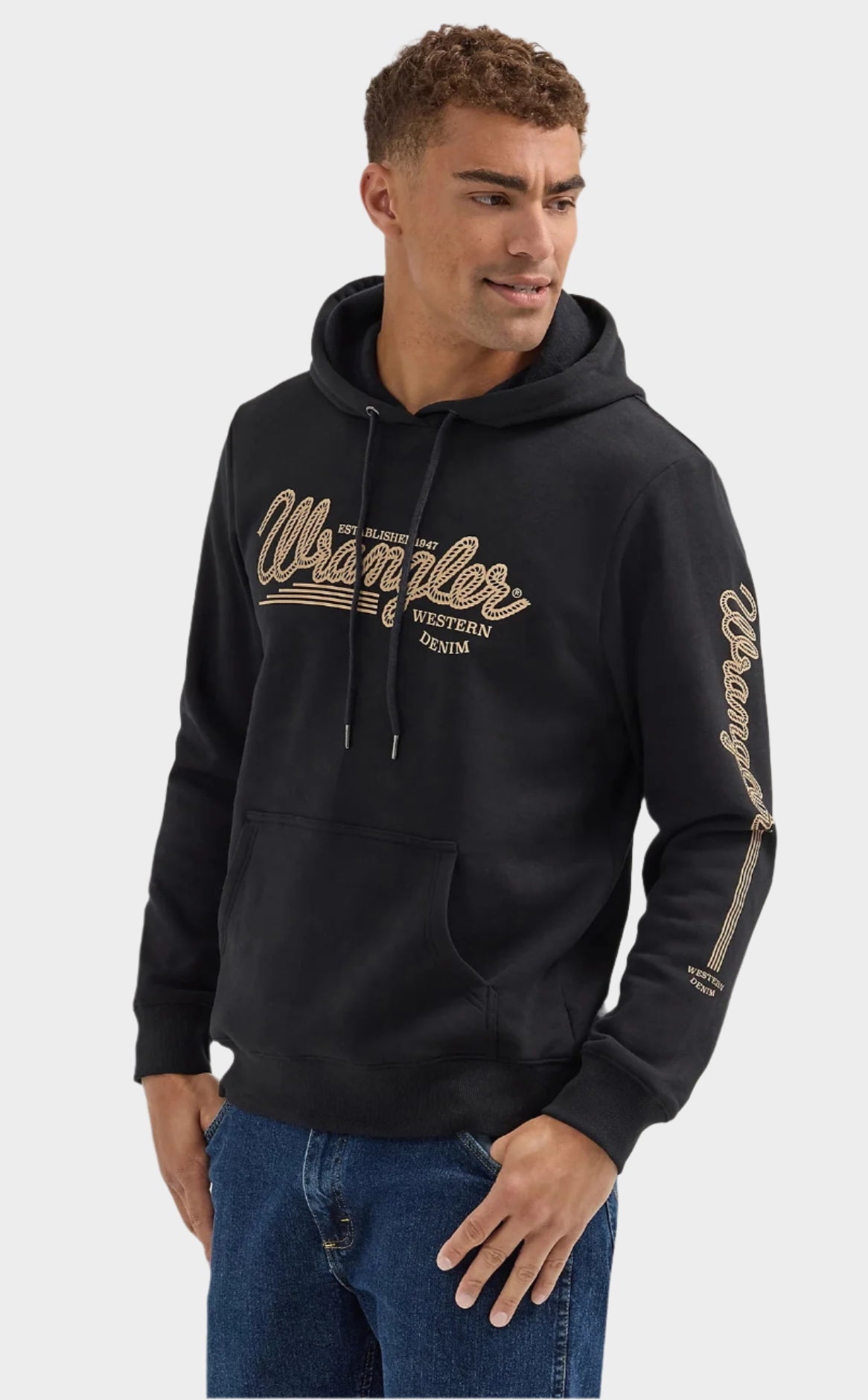 Wrangler Men's Logo Arm Hit Pullover Hoodie - Jet Black