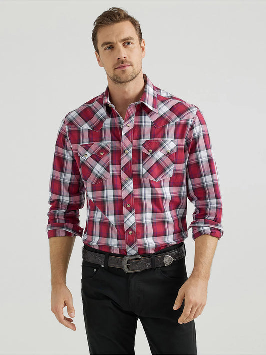 Wrangler Men's Retro® Long Sleeve Sawtooth Snap Pocket Western Shirt - Burgundy Plaid