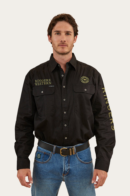 RINGERS WESTERN MENS HAWKEYE FULL BUTTON WORK SHIRT - BLACK/CAMO