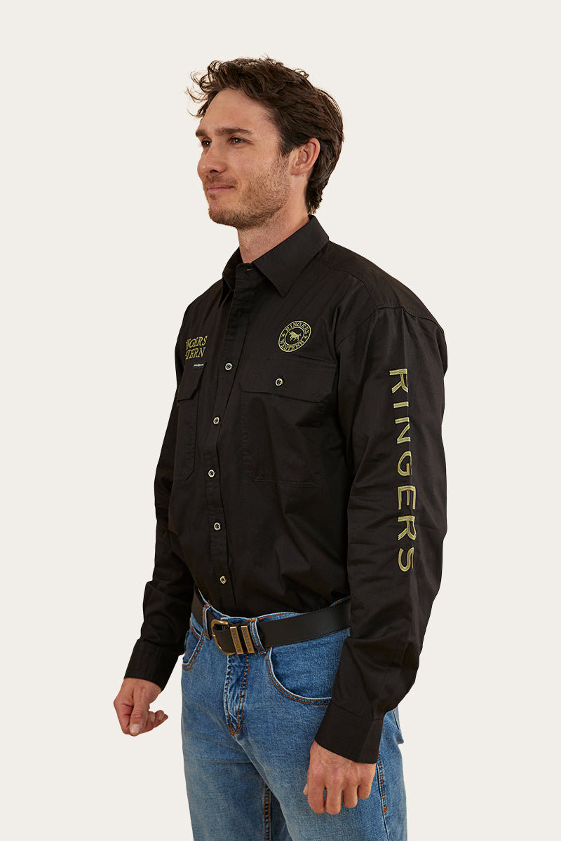 RINGERS WESTERN MENS HAWKEYE FULL BUTTON WORK SHIRT - BLACK/CAMO