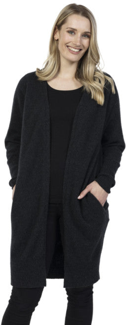 Native World Longline Possum Merino Cardigan - Charcoal