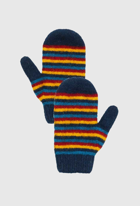 Native World Possum Merino Children's Striped Mittens_Twilight