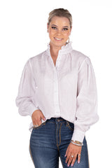 HITCHLEY & HARROW WHITE LINEN FRILL SHIRT WITH PEARL BUTTONS (LC44-1)