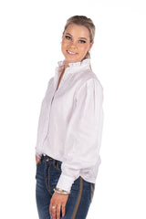 HITCHLEY & HARROW WHITE LINEN FRILL SHIRT WITH PEARL BUTTONS (LC44-1)