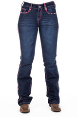 HITCHLEY & HARROW HIGH RISE - SR2202 "FAIRVIEW" HOT PINK STITCH JEANS