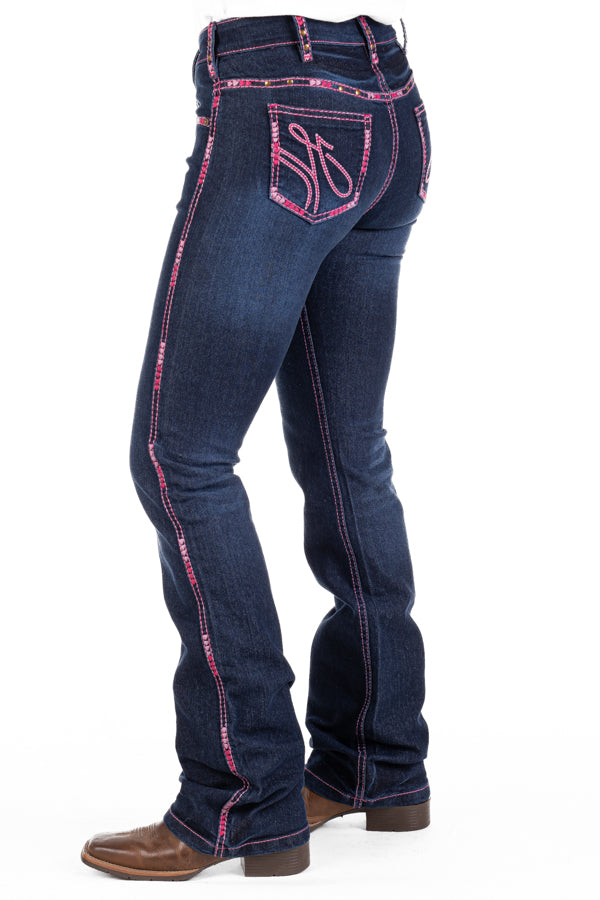 HITCHLEY & HARROW HIGH RISE - SR2202 "FAIRVIEW" HOT PINK STITCH JEANS