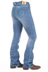 HITCHLEY & HARROW ULTRA HIGH RISE SR2193 "FLORENCE" TURQUOISE STITCH JEANS