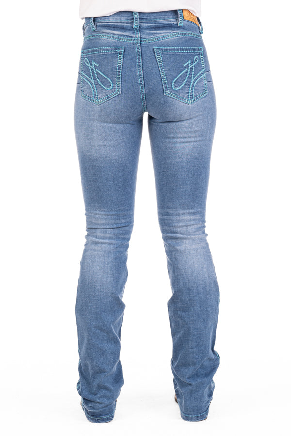 HITCHLEY & HARROW ULTRA HIGH RISE SR2193 "FLORENCE" TURQUOISE STITCH JEANS