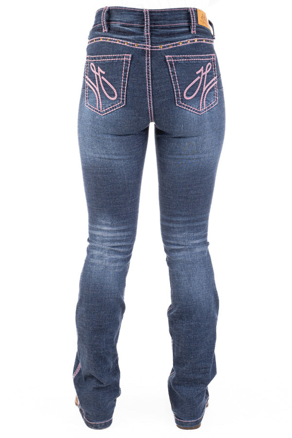 HITCHLEY & HARROW ULTRA HIGH RISE "MONTGOMERY" PINK STITCH JEANS 35 LEG