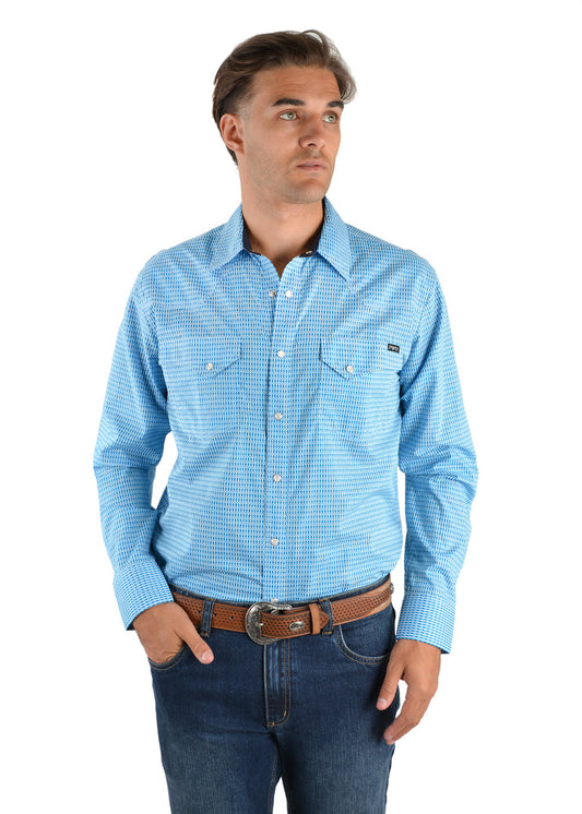 Pure Western Men's Brent Print Western L/S Shirt - Blue/Red