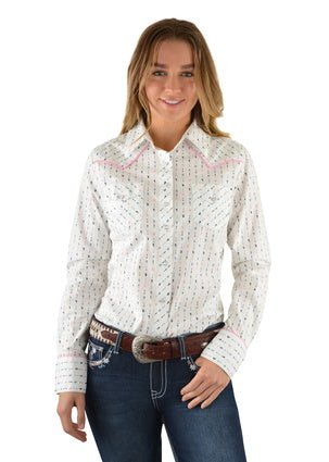 Pure Western Women's Toni Print L/S Shirt (White)