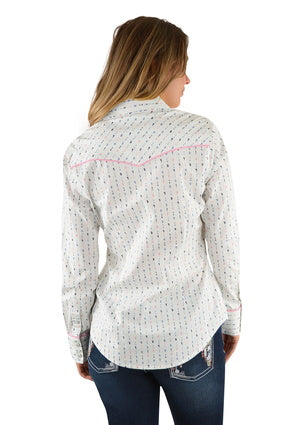 Pure Western Women's Toni Print L/S Shirt (White)