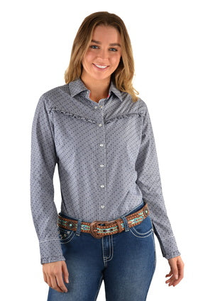 Pure Western Women's Britt Print L/S Shirt (Navy/White)