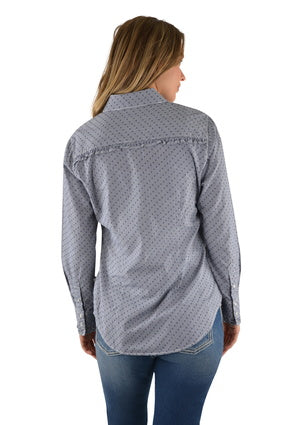 Pure Western Women's Britt Print L/S Shirt (Navy/White)