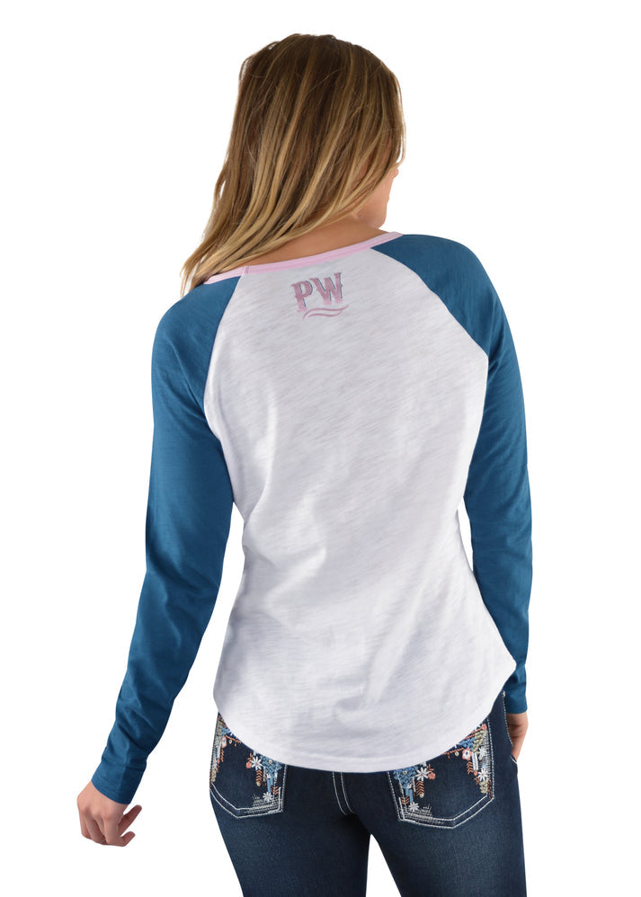 PURE WESTERN WOMENS JAC L/S RAGLAN TEE (WHITE/MULTI)