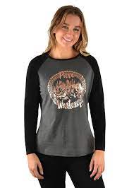 PURE WESTERN WOMENS RHUMER LS RAGLAN TEE (CHARCOAL/BLACK)