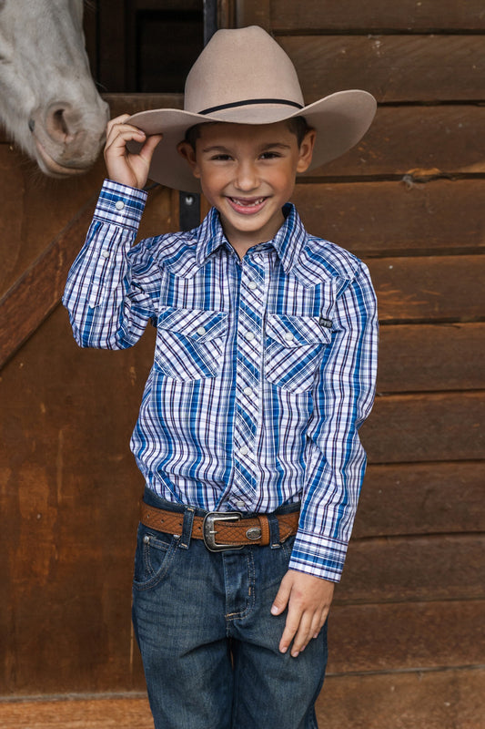 PURE WESTERN BOYS BOLT CHECK WESTERN LONG SLEEVE SHIRT