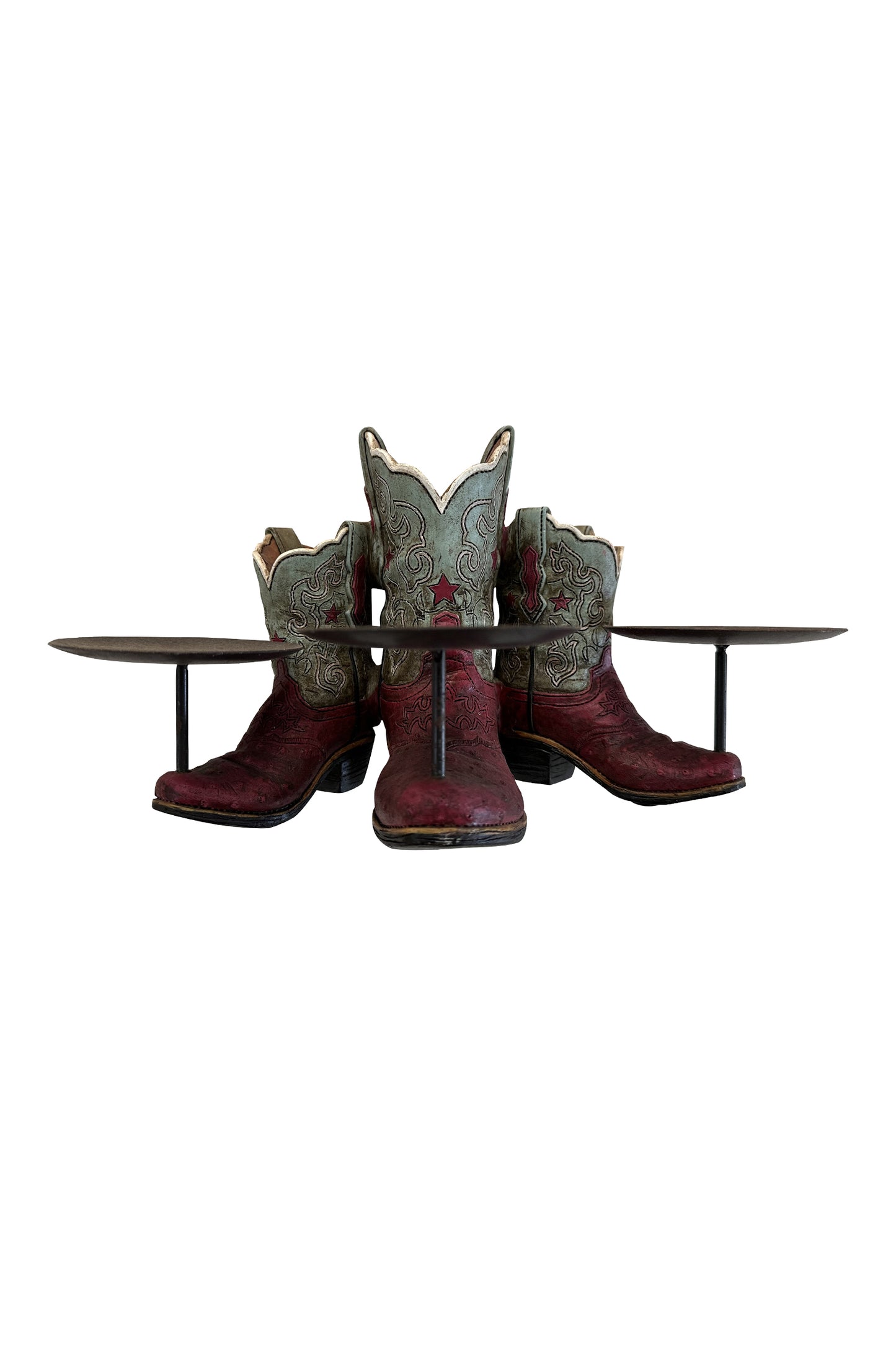 Pure Western Boot Triple Candle Holder -Assorted