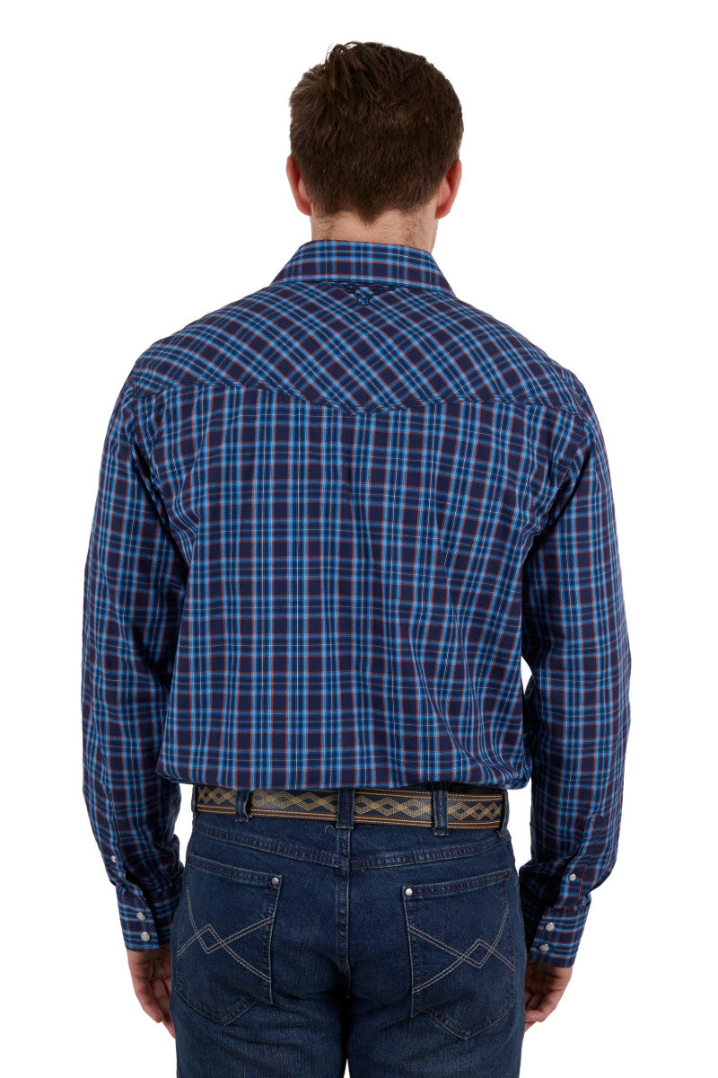 PURE WESTERN MENS ROWAN LONG SLEEVE SHIRT (NAVY/RED) - SALE