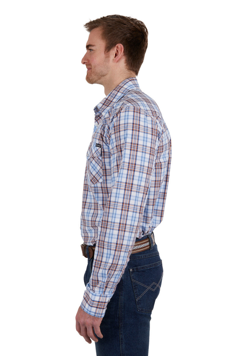 PURE WESTERN MENS LUCAS LONG SLEEVE SHIRT (WHITE/BLUE) - SALE