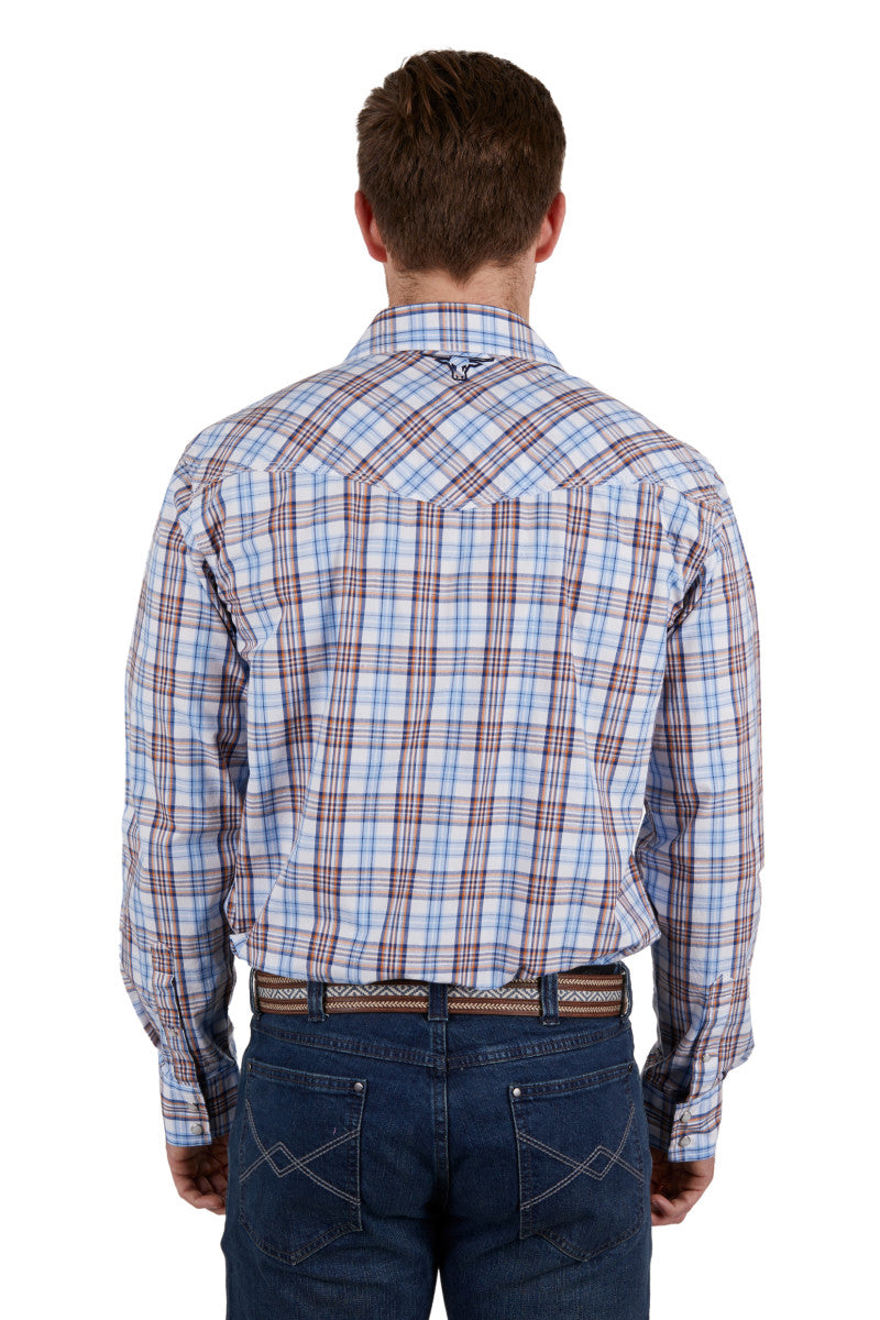 PURE WESTERN MENS LUCAS LONG SLEEVE SHIRT (WHITE/BLUE) - SALE