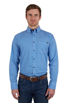 PURE WESTERN MENS HEWITT LONG SLEEVE SHIRT (BLUE/TEAL) - SALE