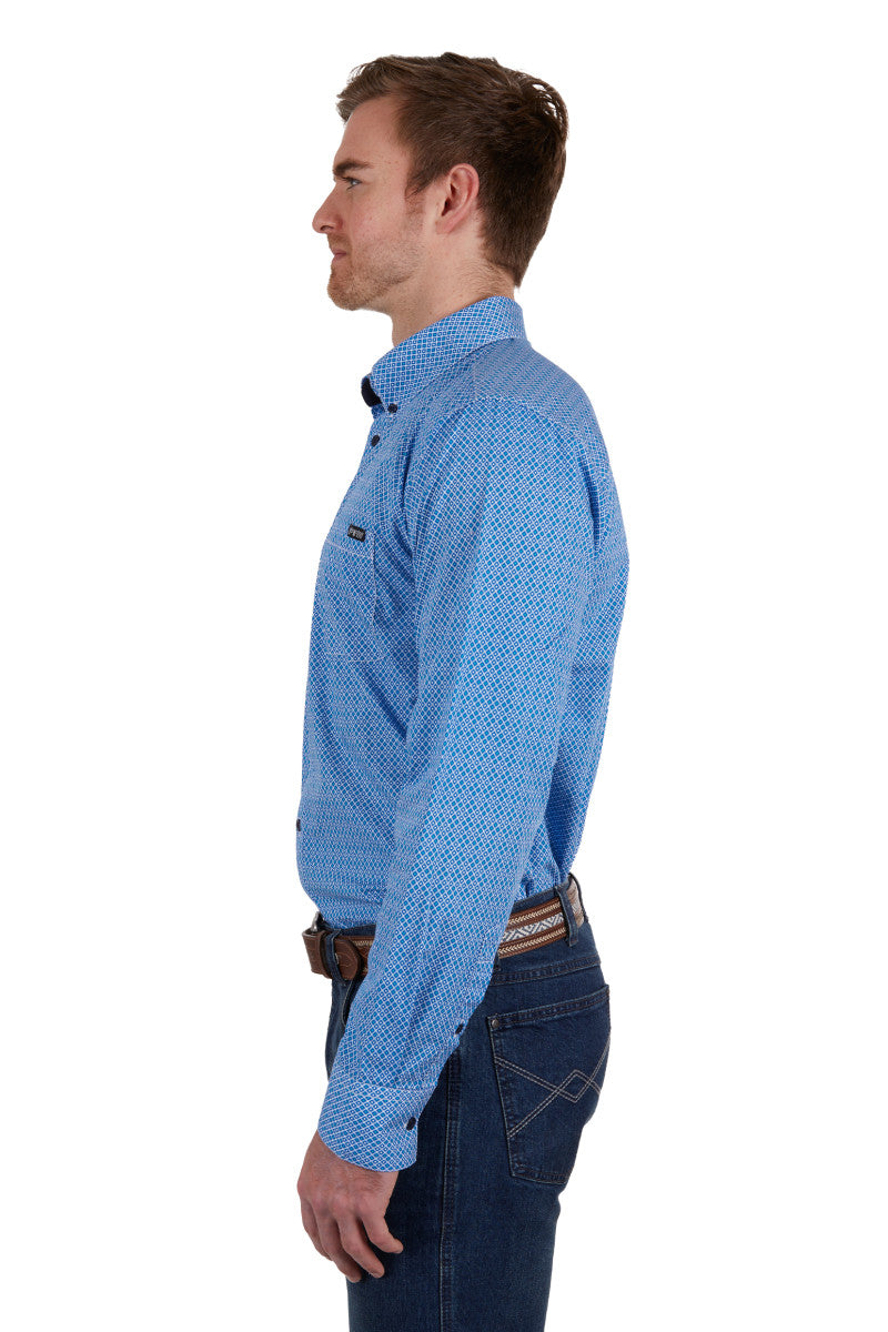 PURE WESTERN MENS HEWITT LONG SLEEVE SHIRT (BLUE/TEAL) - SALE