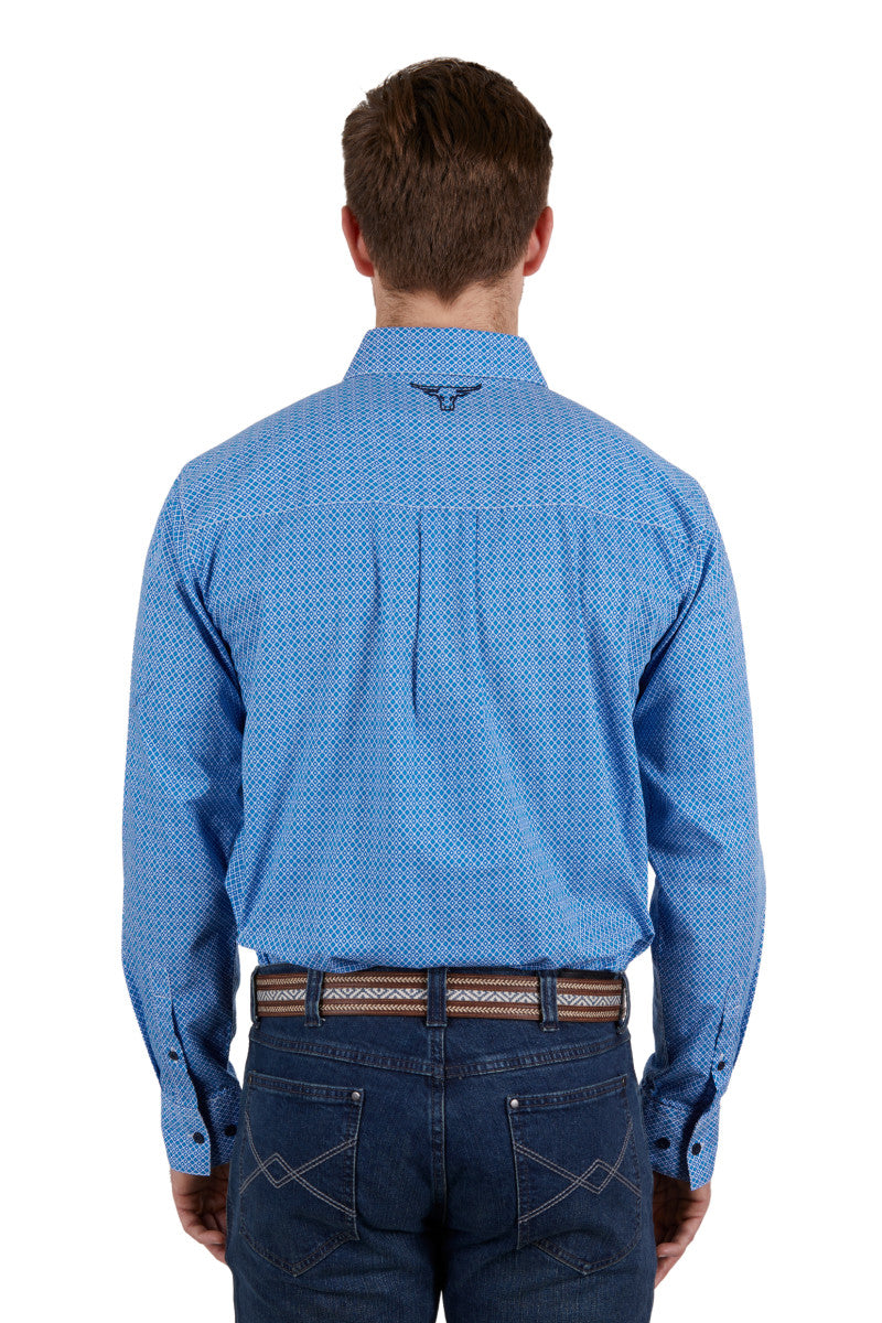 PURE WESTERN MENS HEWITT LONG SLEEVE SHIRT (BLUE/TEAL) - SALE