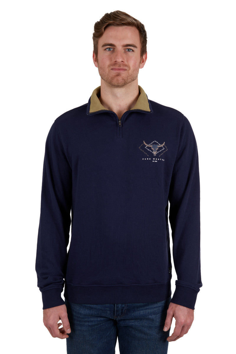 PURE WESTERN MENS ALEXANDER 1/4 ZIP PULLOVER (NAVY)