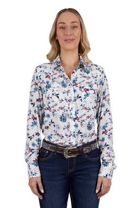 PURE WESTERN WOMENS FLORA L/S SHIRT (EGRET/MULTI)