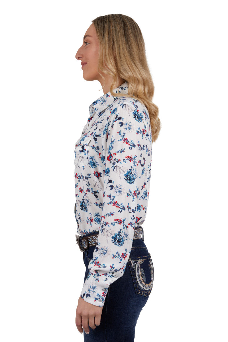 PURE WESTERN WOMENS FLORA L/S SHIRT (EGRET/MULTI)