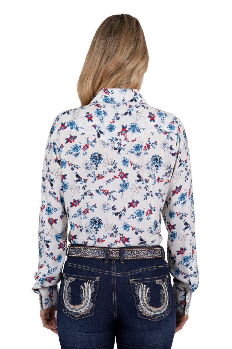 PURE WESTERN WOMENS FLORA L/S SHIRT (EGRET/MULTI)