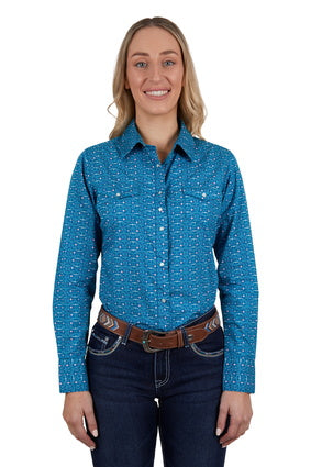 PURE WESTERN WOMENS TOMEKA LONG SLEEVE SHIRT (BLUE)