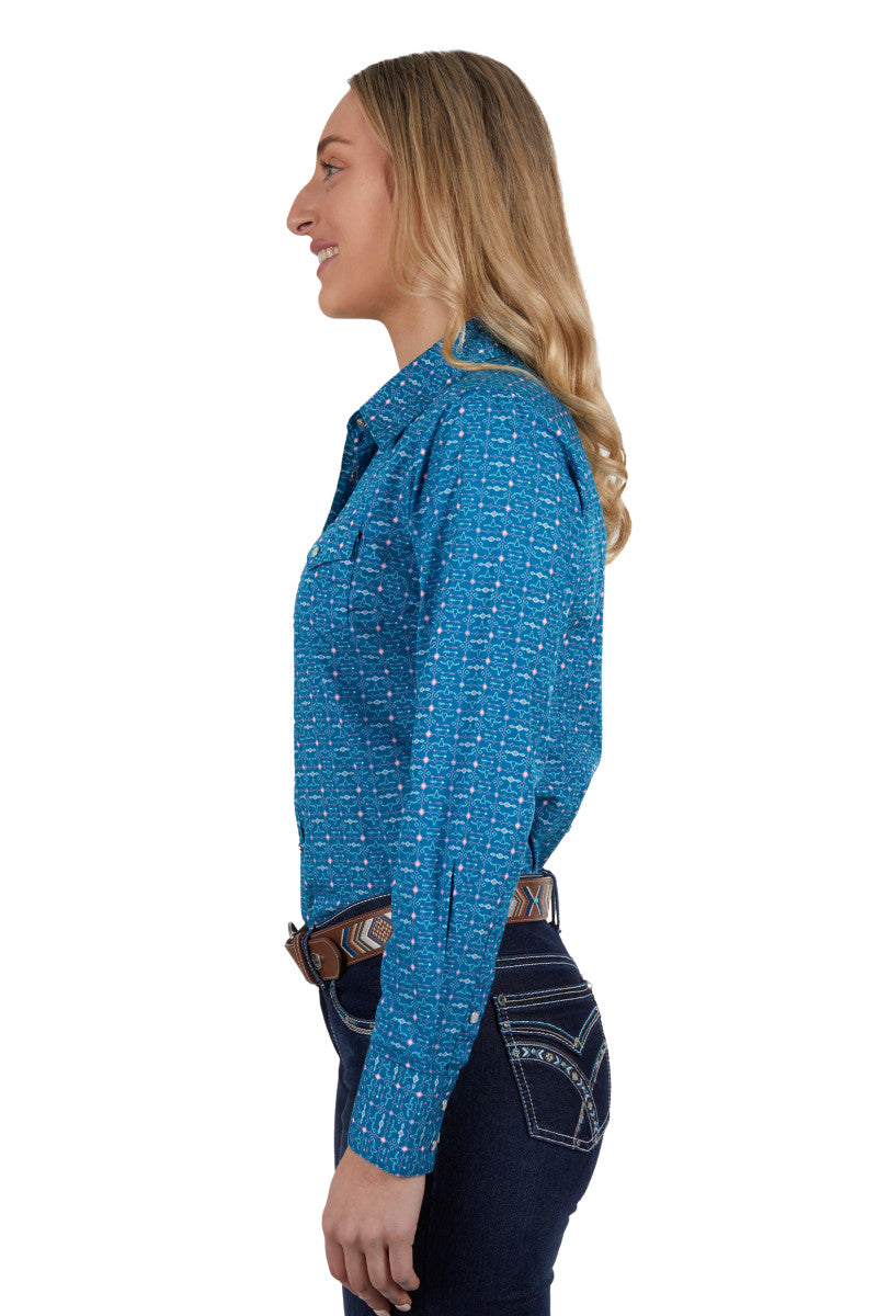 PURE WESTERN WOMENS TOMEKA LONG SLEEVE SHIRT (BLUE)