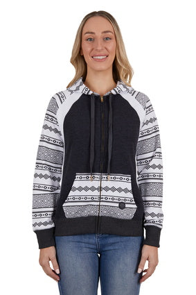 PURE WESTERN WOMENS NORAH ZIP THROUGH HOODIE (CHARCOAL)