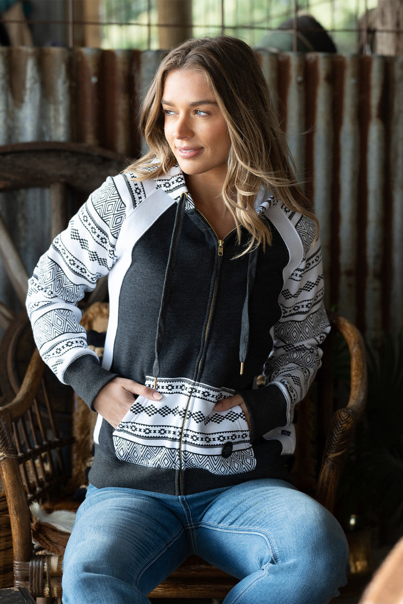 PURE WESTERN WOMENS NORAH ZIP THROUGH HOODIE (CHARCOAL)