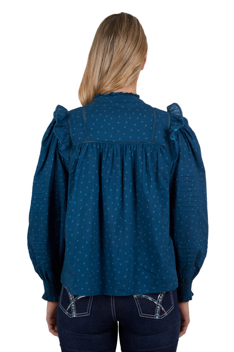 PURE WESTERN WOMENS PIPPA BLOUSE (BLUE)