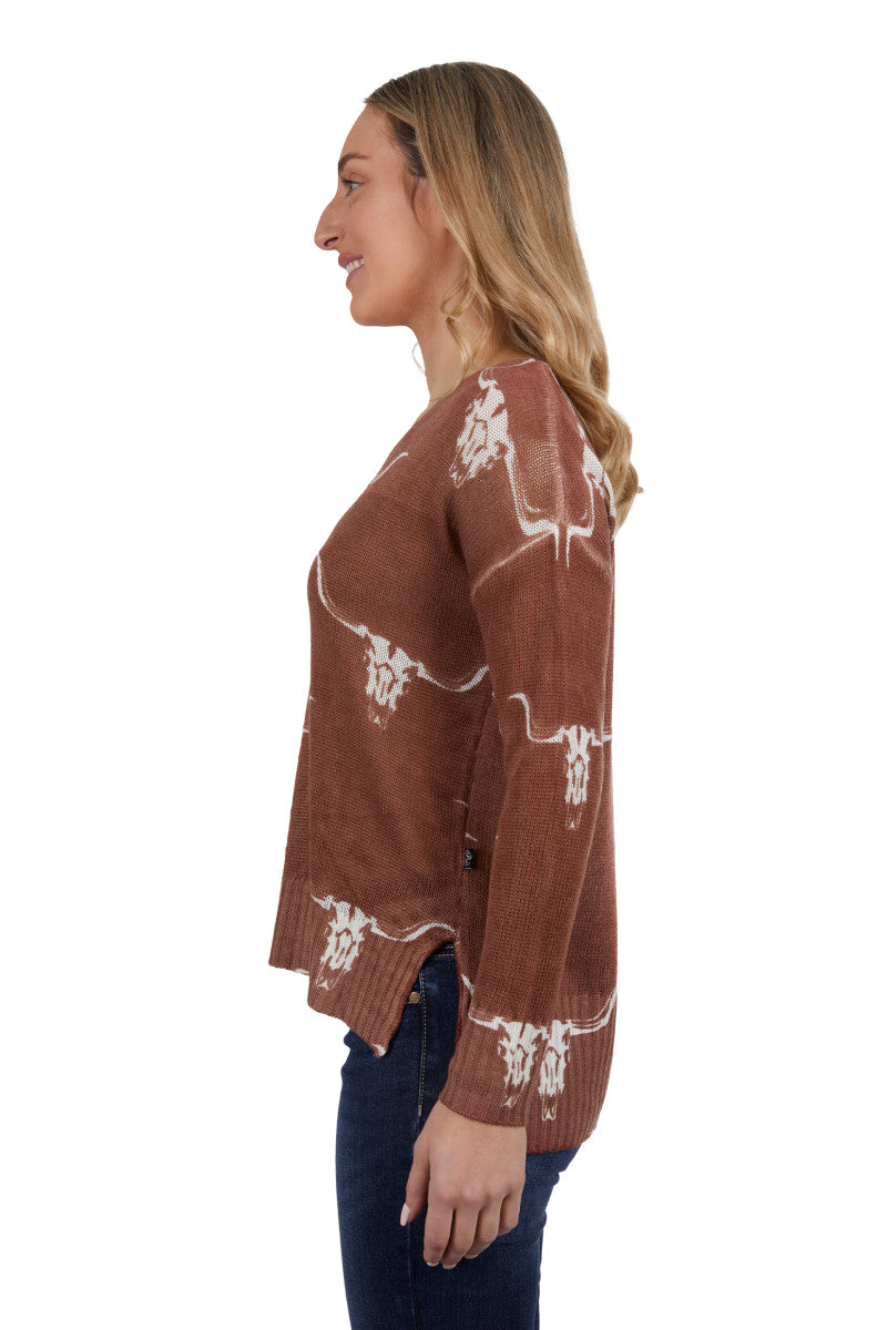 PURE WESTERN WOMENS VEOLA KNITTED PULLOVER (BROWN)