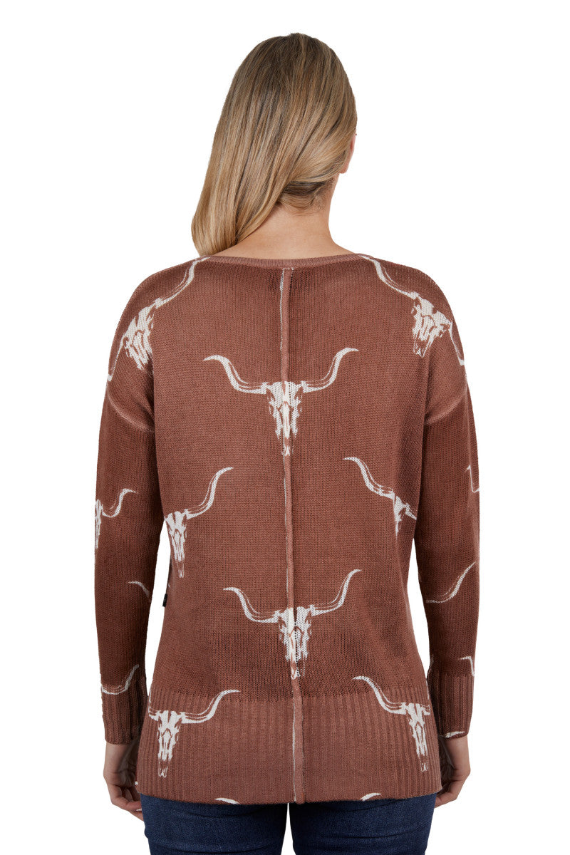 PURE WESTERN WOMENS VEOLA KNITTED PULLOVER (BROWN)